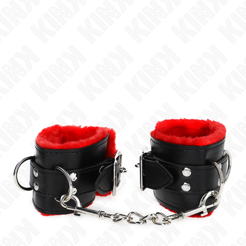 Menottes BDSM Kink Doublées Fourrure - Trous Carrés Réglables