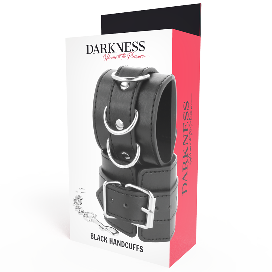 Menottes BDSM Poignets et Chevilles Réglables Cuir PVC Cousu Main - Darkness