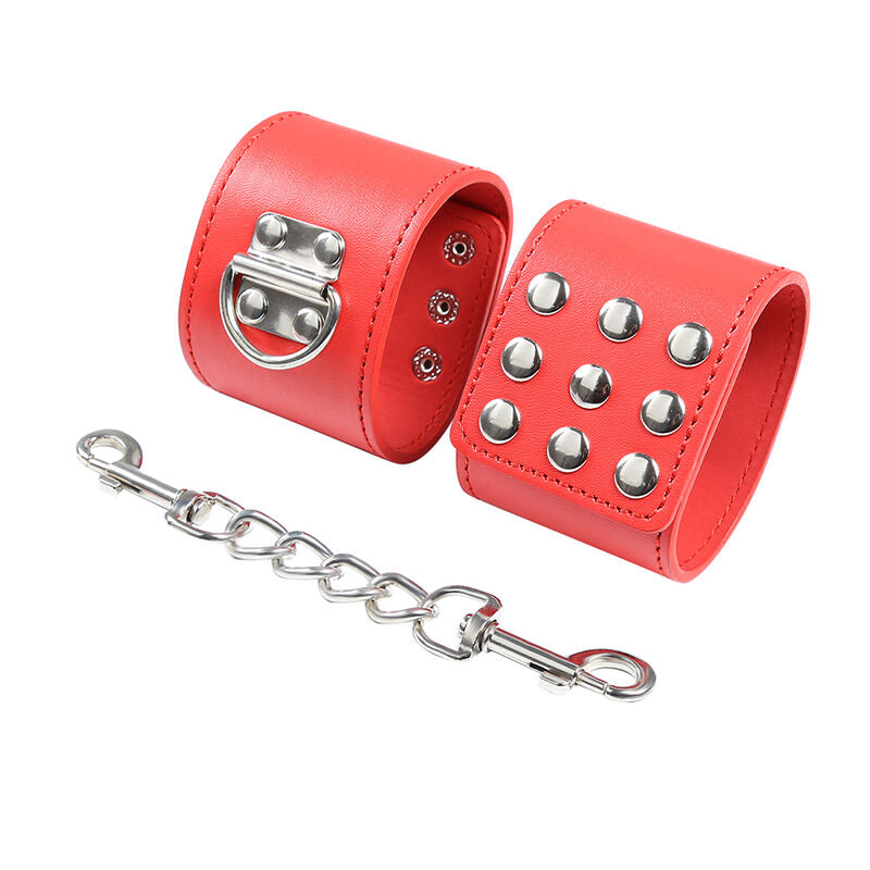 Menottes BDSM Rouges Fermeture à Pression Ajustables Chaîne Métal - Ohmama