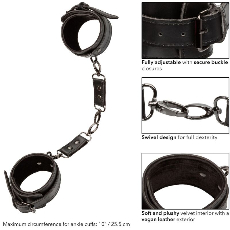 Menottes de Cheville BDSM Euphoria Cuir Végétalien Réglables - CalExotics