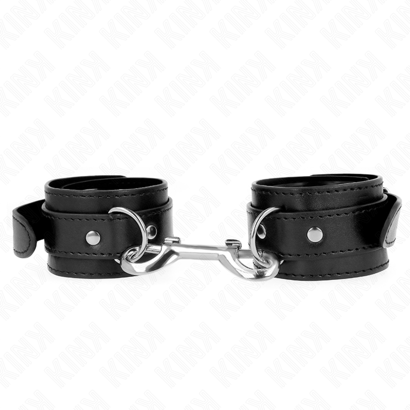 Menottes Poignets BDSM Cuir Rivets Réglables 17-28 cm Noir - Kink