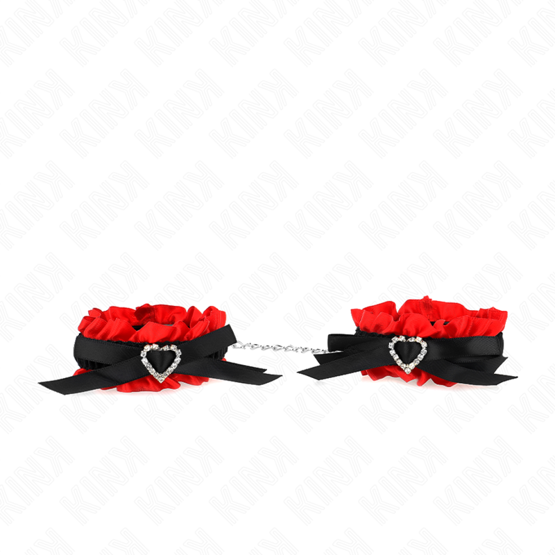 Menottes Poignets Dentelle Élastique Détails Cœur Rouge Réglables 22-35 cm - Kink