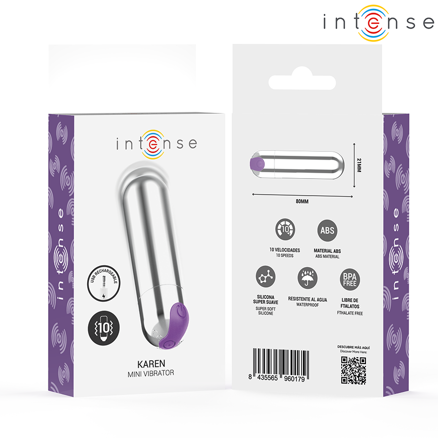 Mini Vibromasseur Karen Bullet Rechargeable 10 Modes Étanche - Intense