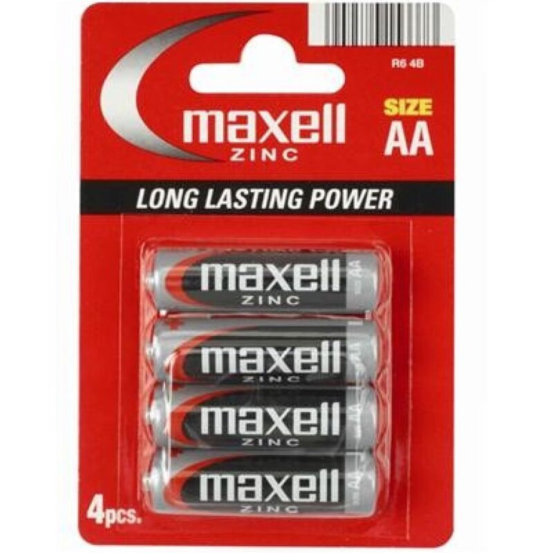 Piles AA R6 Salines Manganèse 1,5V Lot de 4 - Maxell