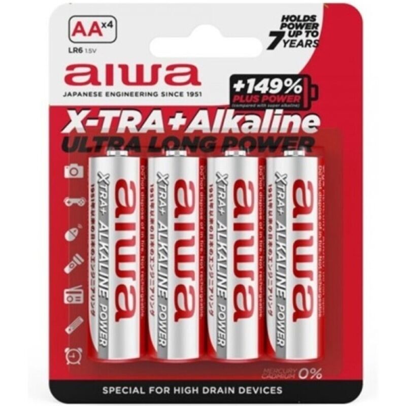 Piles Alcalines AA LR6 X-Tra Blister de 4 Longue Durée - Aiwa