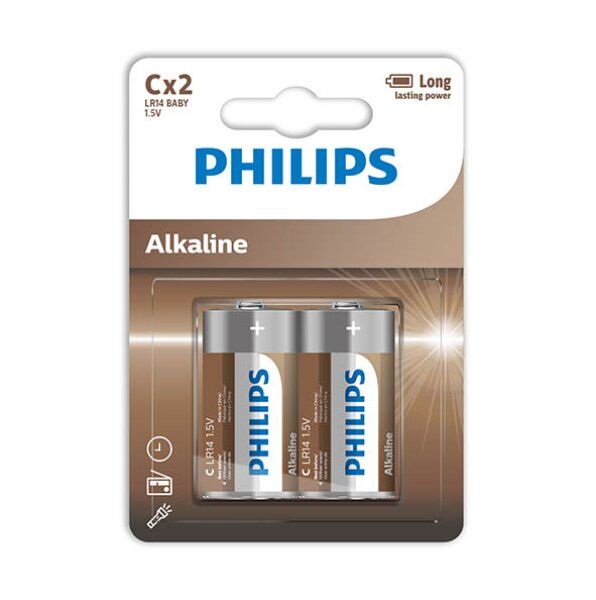 Piles Alcalines C LR14 1,5V Blister de 2 Longue Conservation - Philips