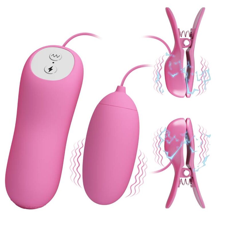 Pinces à Tétons Vibrantes Électrostimulation 7 Modes Réglables Rose - Pretty Love