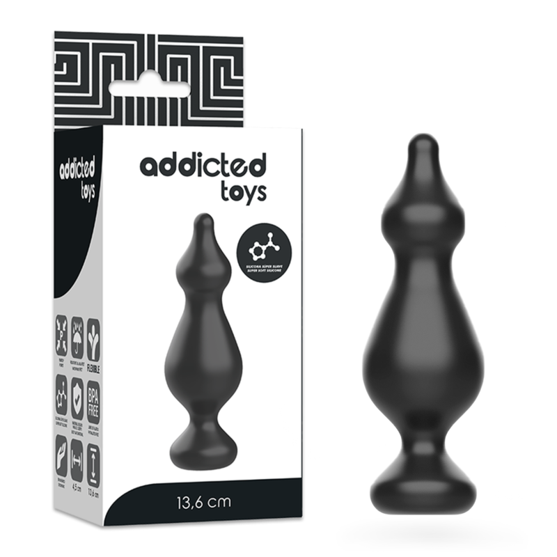 Plug Anal Débutant Silicone Diamètre Progressif 13,6 cm Noir - Addicted Toys