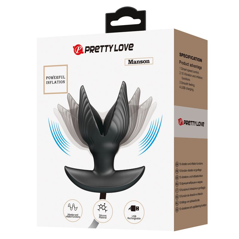 Plug Anal Gonflable Vibrant Rechargeable Silicone Étanche - Pretty Love