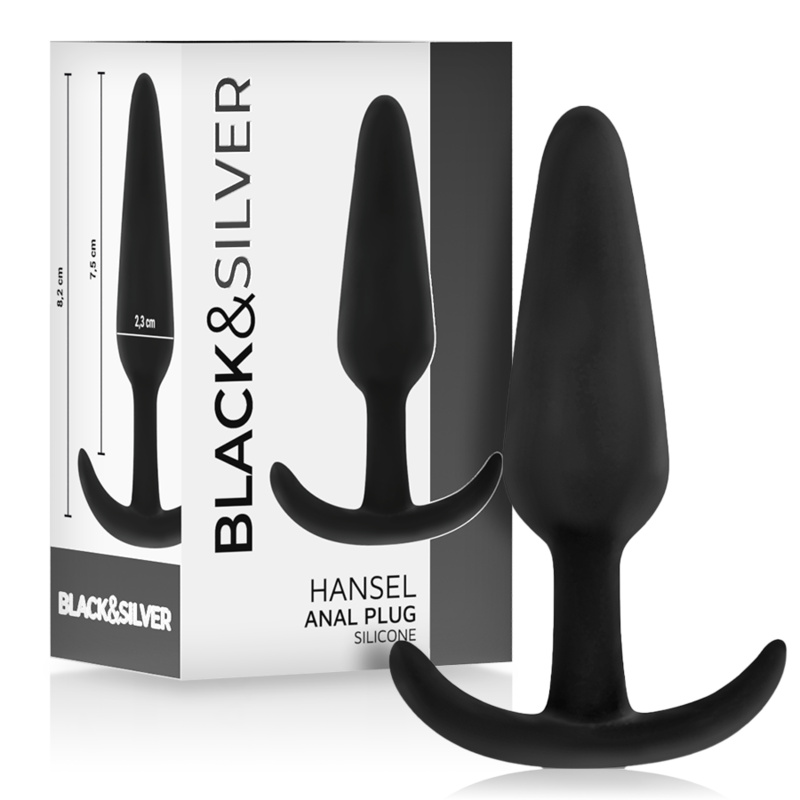 Plug Anal Silicone Hansel Petite Poignée Base Évasée - Black&Silver