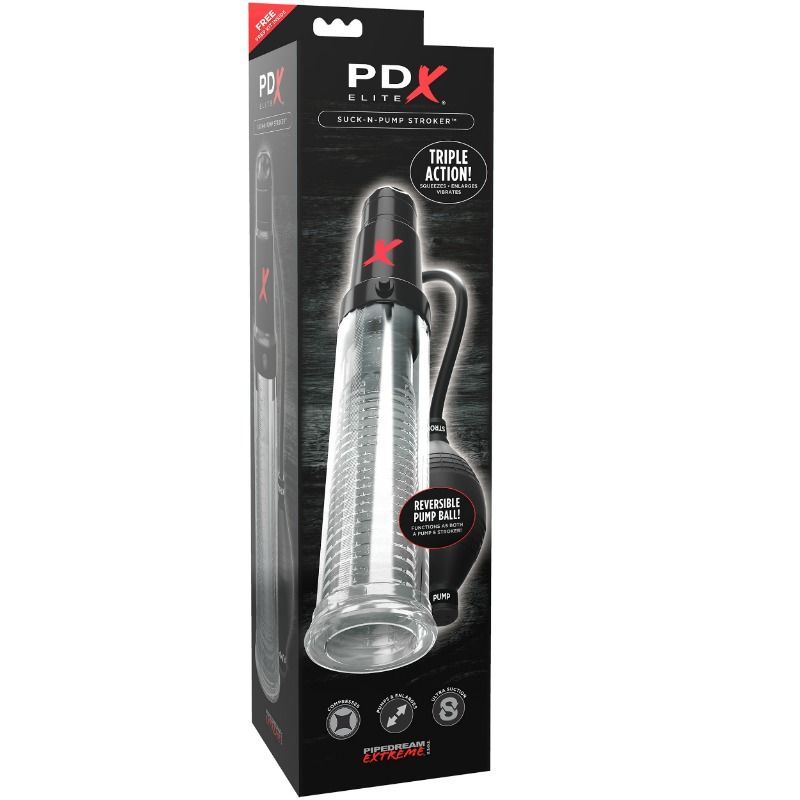 Pompe à Pénis Masturbateur Vibrant Suck-N-Pump Stroker 2-en-1 Étanche - PDX Elite