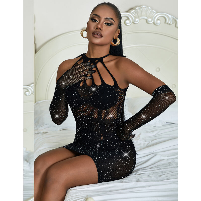 Robe Résille Sexy Strass et Paillettes Noir Taille Unique - Subblime