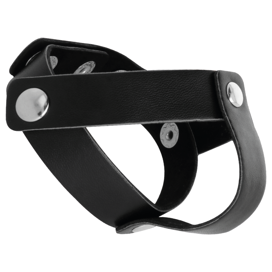 Sangle à Pénis et Testicules Cuir Réglable Rivets Chromés - Darkness