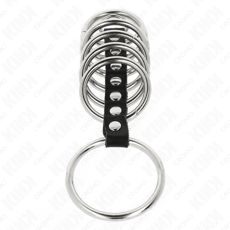 Set 5 Cockrings Métal 3,2 à 5 cm Reliés par Cuir - Kink Ring Power