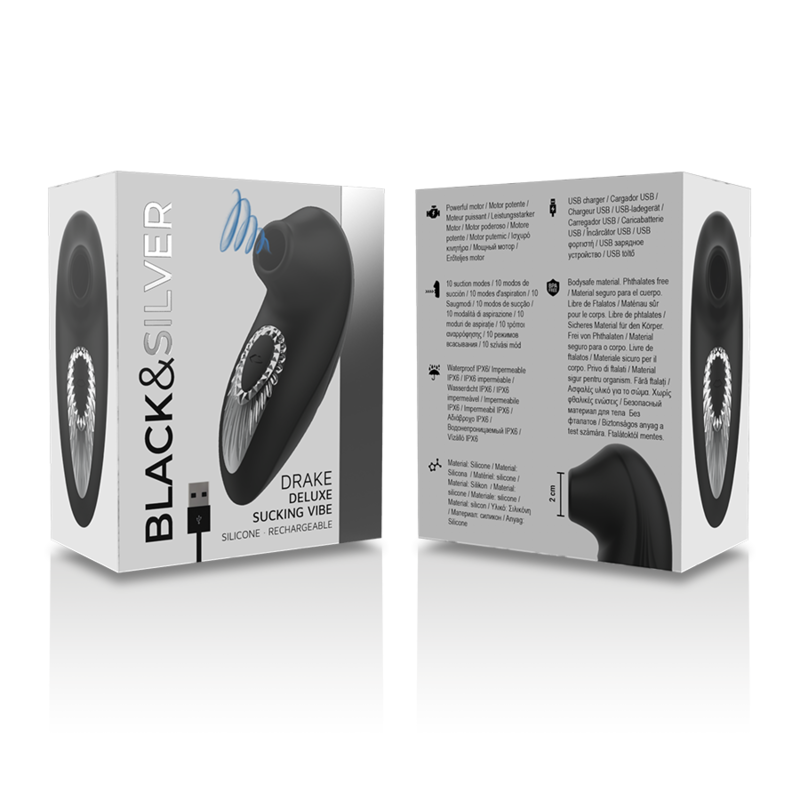 Stimulateur Clitoridien par Aspiration Drake Deluxe Rechargeable - Black&Silver