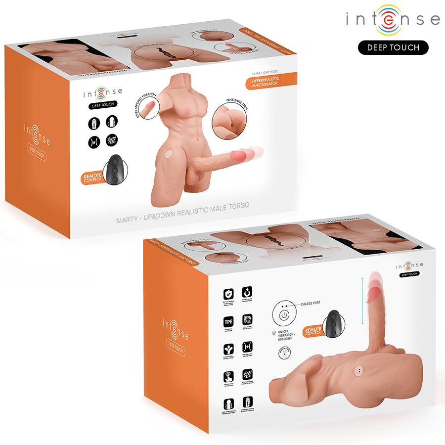 Torse Masculin Marty Anus et Pénis Vibrant Va-et-Vient Télécommande - Intense