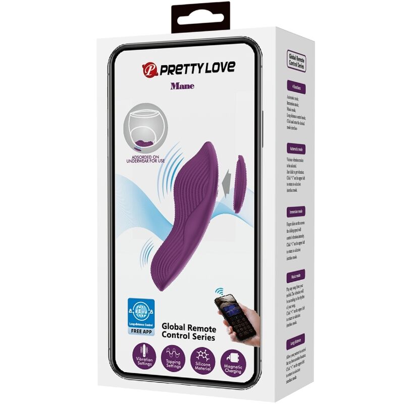 Vibromasseur Clitoris Mane Lay-On 10 Vibrations Connecté Télécommande - Pretty Love
