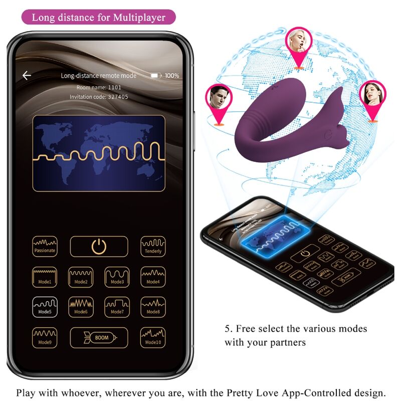 Vibromasseur Couple Connecté Jayleen 12 Modes Rechargeable - Pretty Love