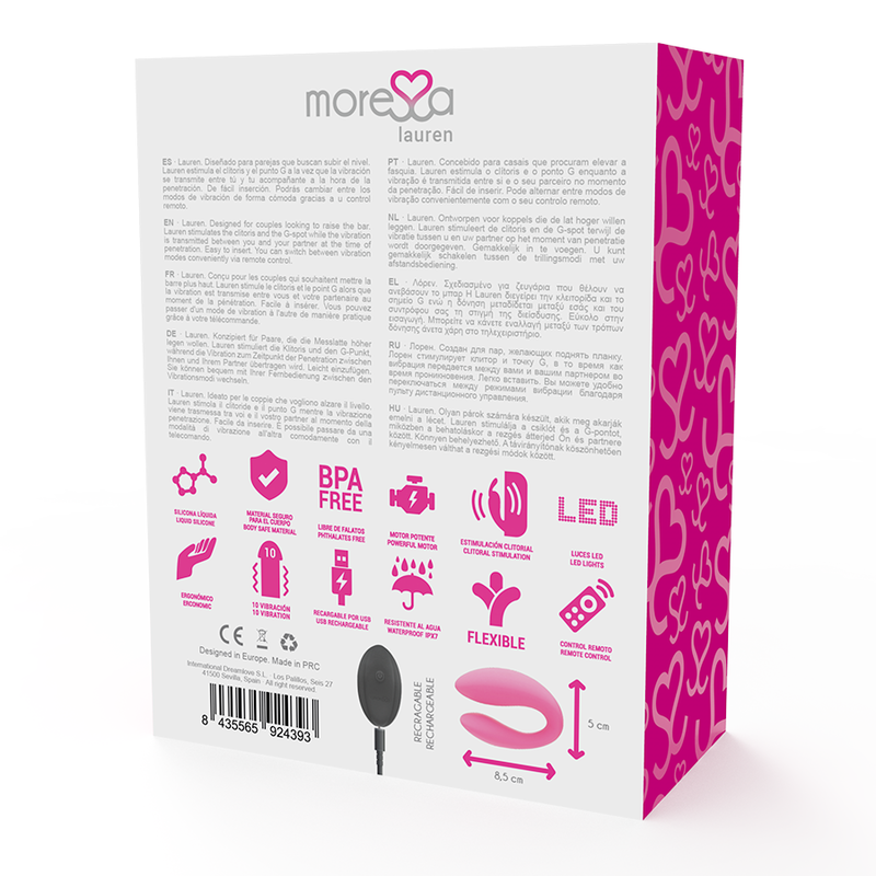 Vibromasseur Couple Télécommandé Lauren 2 Moteurs 10 Modes IPX7 - Moressa