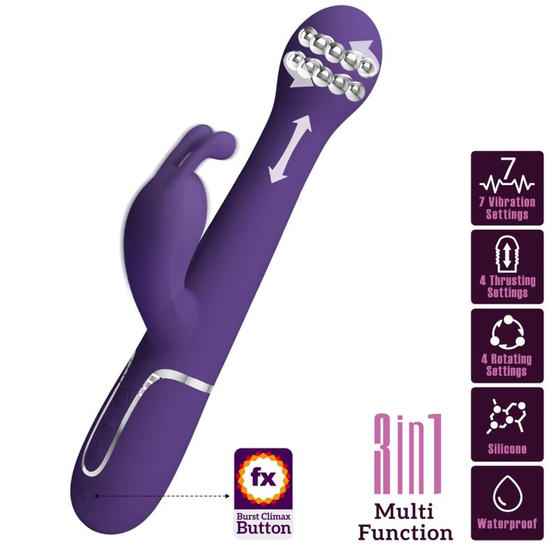 Vibromasseur Rabbit Dejon 3-en-1 Perles Rotatives Poussée Rechargeable - Pretty Love