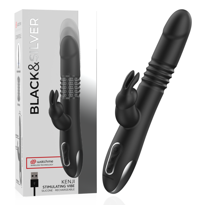 Vibromasseur Rabbit Kenji Perles Rotatives Va-et-Vient WatchMe - Black&Silver